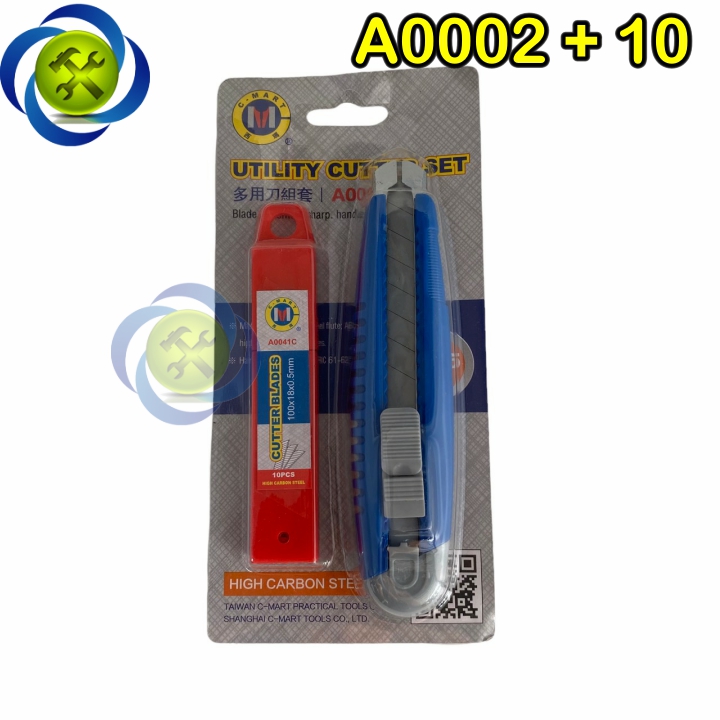 Dao rọc giấy C-Mart A0002+10 kèm hộp lưỡi dao 10 lưỡi