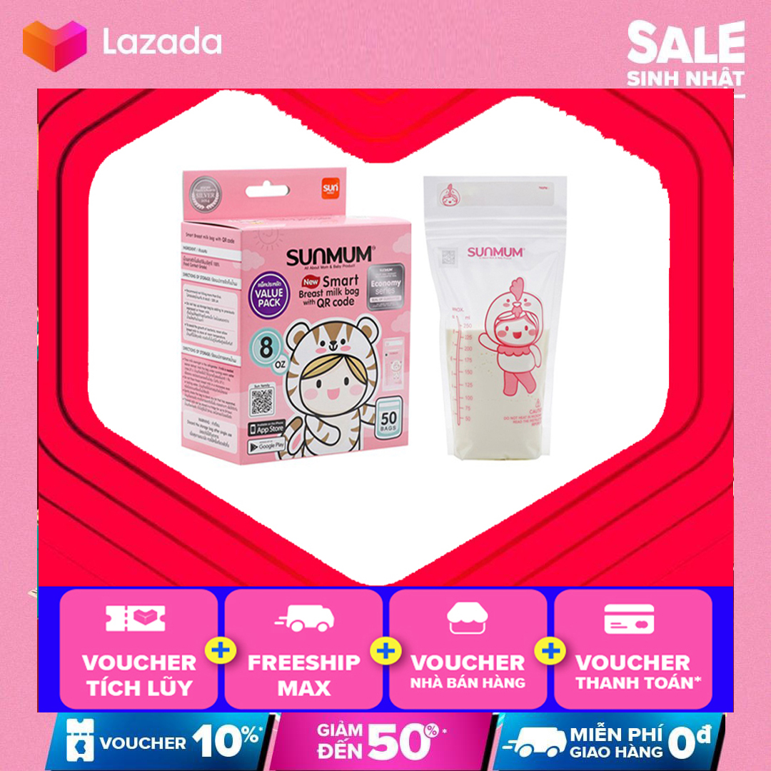 Túi trữ sữa Sunmum - mẫu mới nhất màu hồng, Vô trùng gấp 1.5 lần mẫu cũ, An toàn sức khoẻ, 3 lớp khoá Zip đảm bảo chống rò hiệu quả