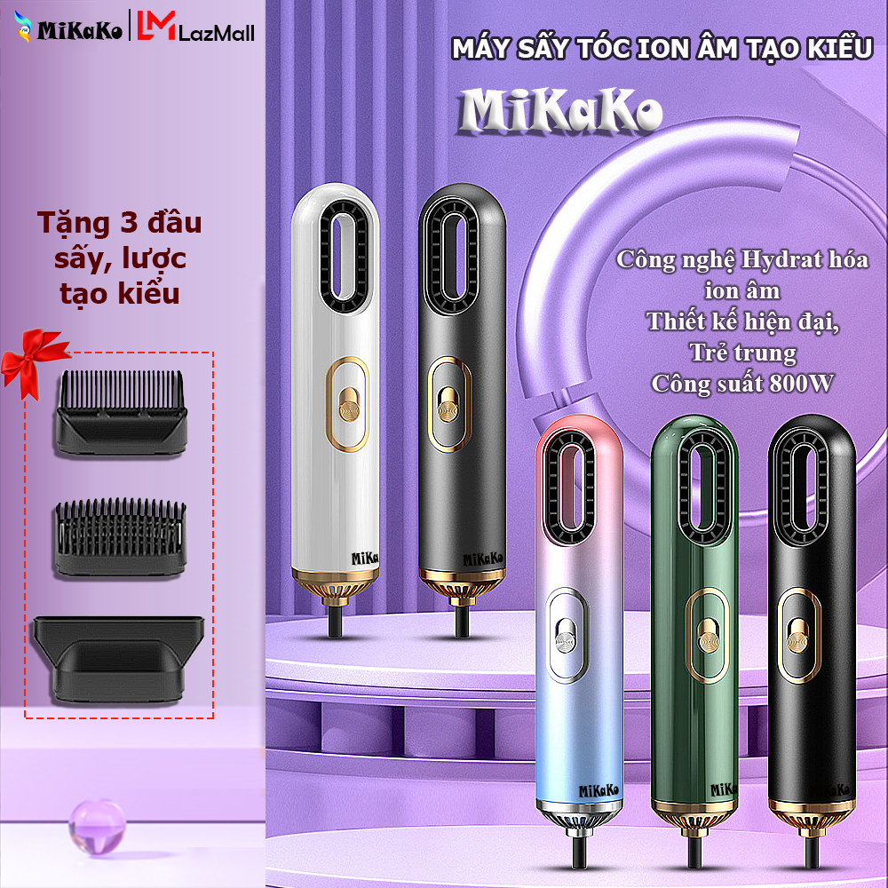 Máy sấy tóc mini MiKaKo 800W tạo kiểu với chức năng sấy ion âm chăm sóc tóc hư tổn, 2 chiều nóng lạnh. MKM-169. Máy sấy tóc ion âm