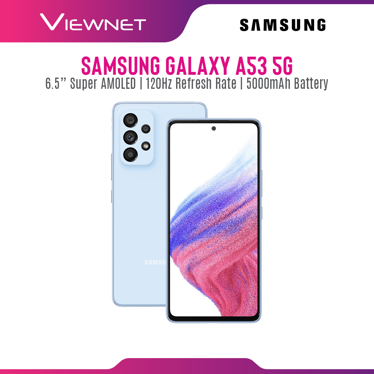 Samsung Galaxy A53 ( Blue ) 5G Smartphone with 6.5" Super AMOLED Display, 120Hz Refresh Rate, Android 12, MicroSD Slot Up to 1TB, 5000 mAh Battery