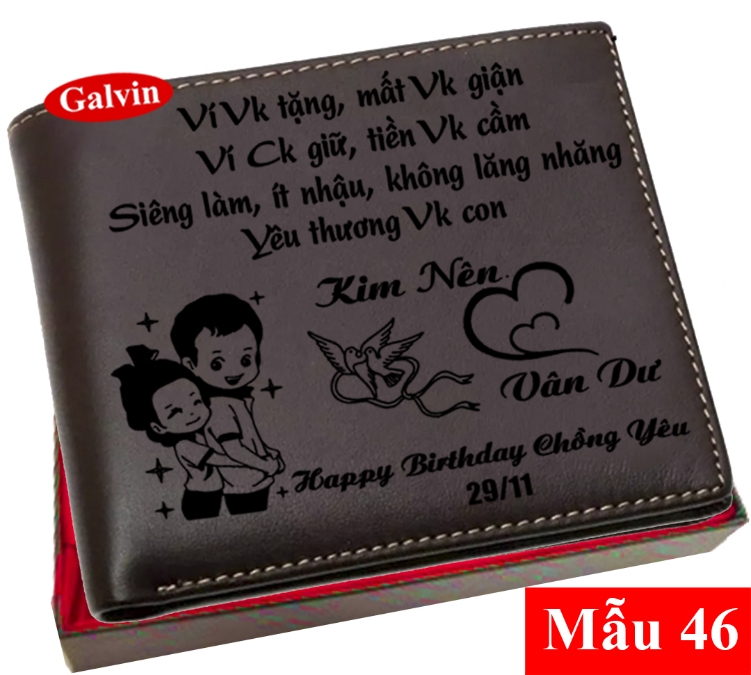 Ví da nam/Ví da nam khắc tên/Bóp ví nam da bò khắc hình theo yêu cầu