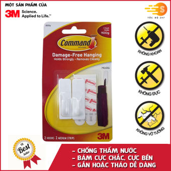 Bộ 2 móc treo tường cường lực siêu dính 900g Command 3M 17501 - Tốc độ 247 chống thấm nước bám cực chắc cực bền