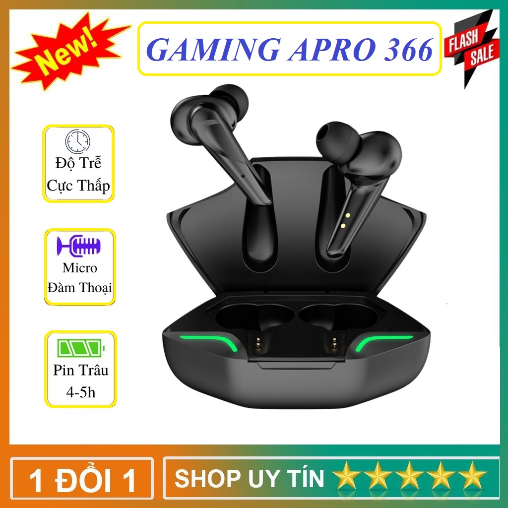 Tai nghe bluetooth gaming Apro 366 Bluetooth 5.0 TWS, Bass mạnh mẽ, Độ trễ cực thấp khi chơi game, Pin trâu 5h , tai nghe chơi gaming , tai nghe bluetooth rẻ.