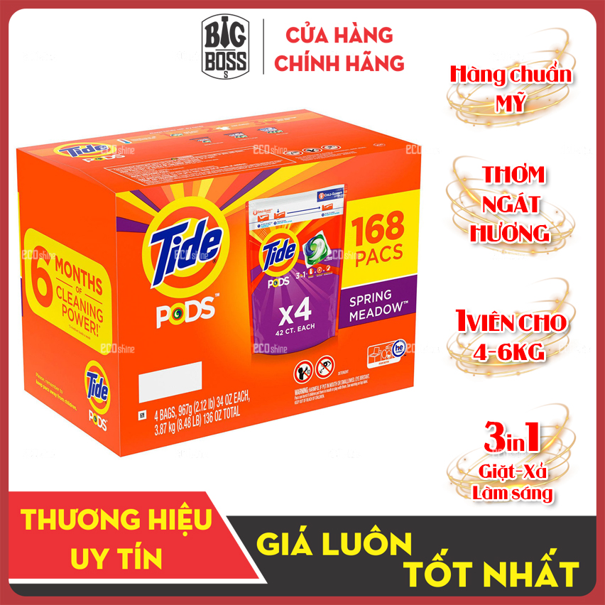 Viên giặt tide pods 3in1. nhập khẩu mỹ. sỉ số lượng lớn 5 thùng "20 túi"- công nghệ hàng đầu châu âu bigbosss.