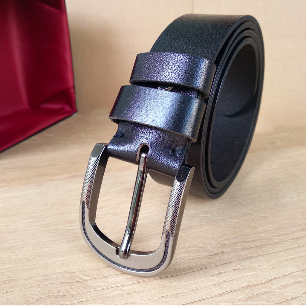 Thắt lưng da nam, dây nịt nam da bò nguyên miếng, khóa kim lỗ gài loại TL03