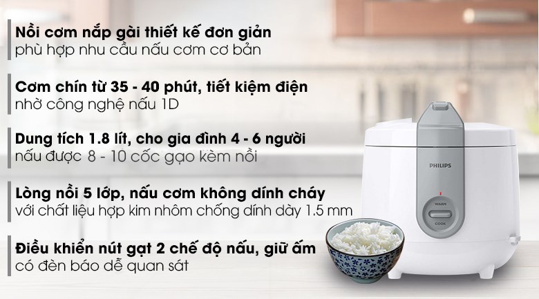 Nồi cơm điện philips 1.8 lít hd3115 mới 100%
