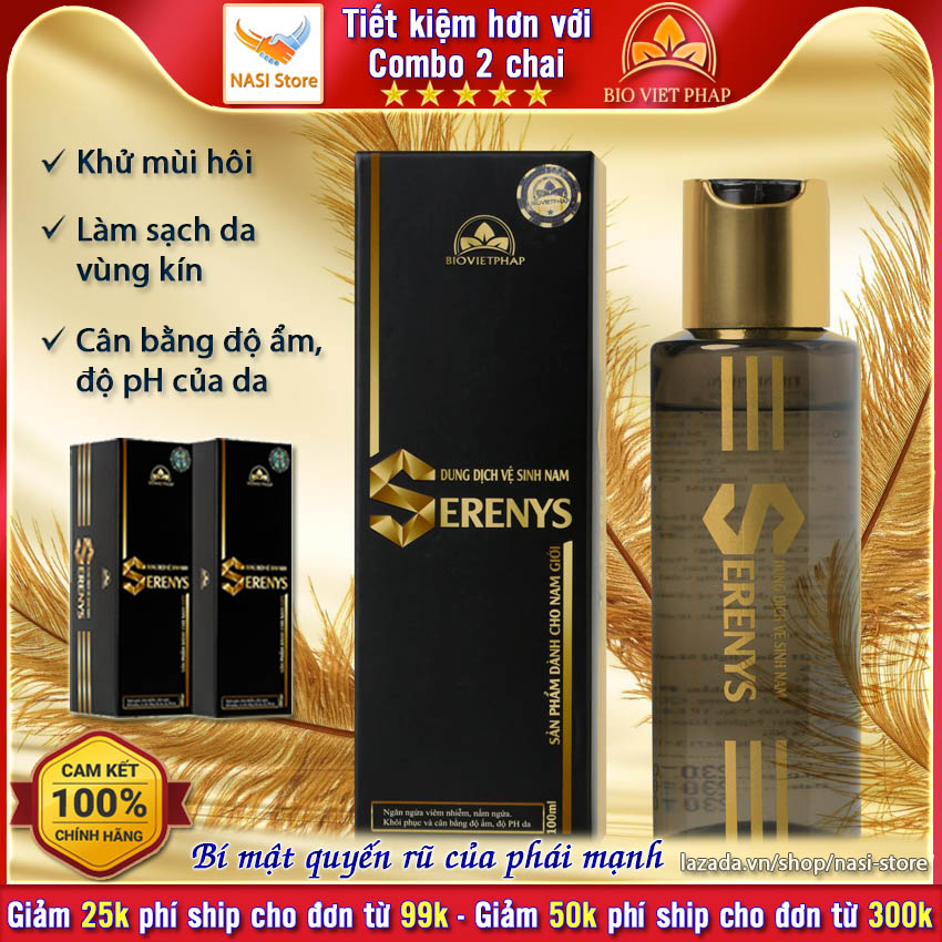 Dung dịch vệ sinh nam - Combo 2 chai Serenys 100ml giúp khử mùi hôi, làm sạch da vùng kín, được phái mạnh Việt tin dùng hàng đầu hiện nay - gel vệ sinh nam, dung dịch vệ sinh nam giới - NASI Store