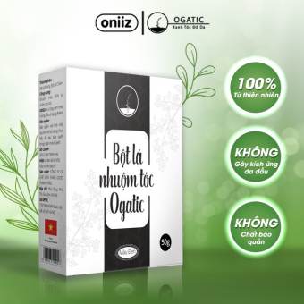 Bột Lá Nhuộm Tóc OGATIC - Nhuộm phủ bạc tóc OGATIC - Hàng Chính Hãng -Từ thảo dược Lá móng - Lá chàm Hộp 50g( Màu đen)