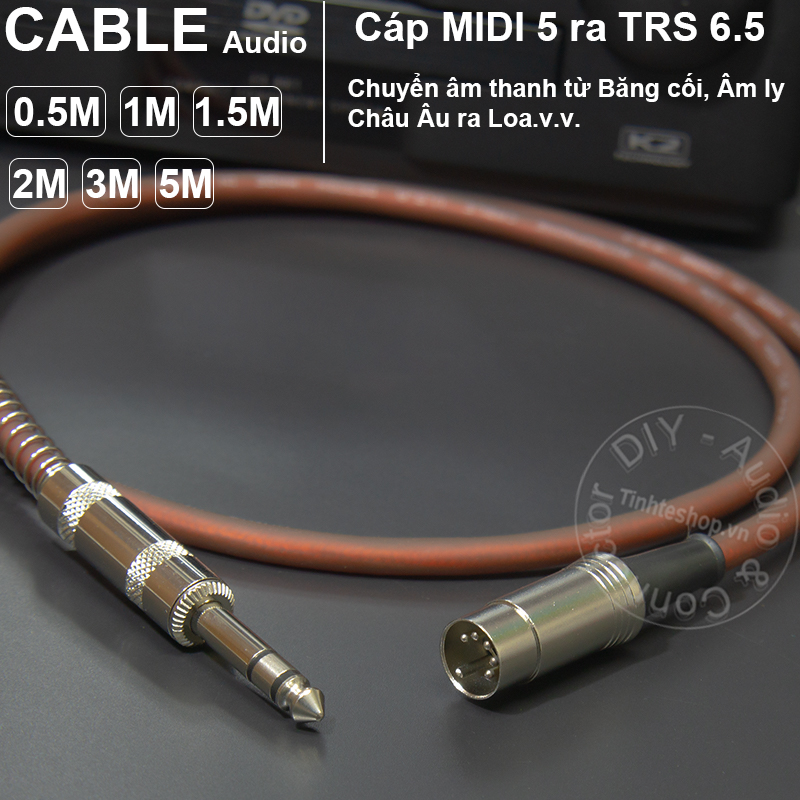 Cáp midi din 5 pin ra 6.5ly trs diy 0.5m đến 5m - dây midi 5 từ âm ly băng cối ra loa
