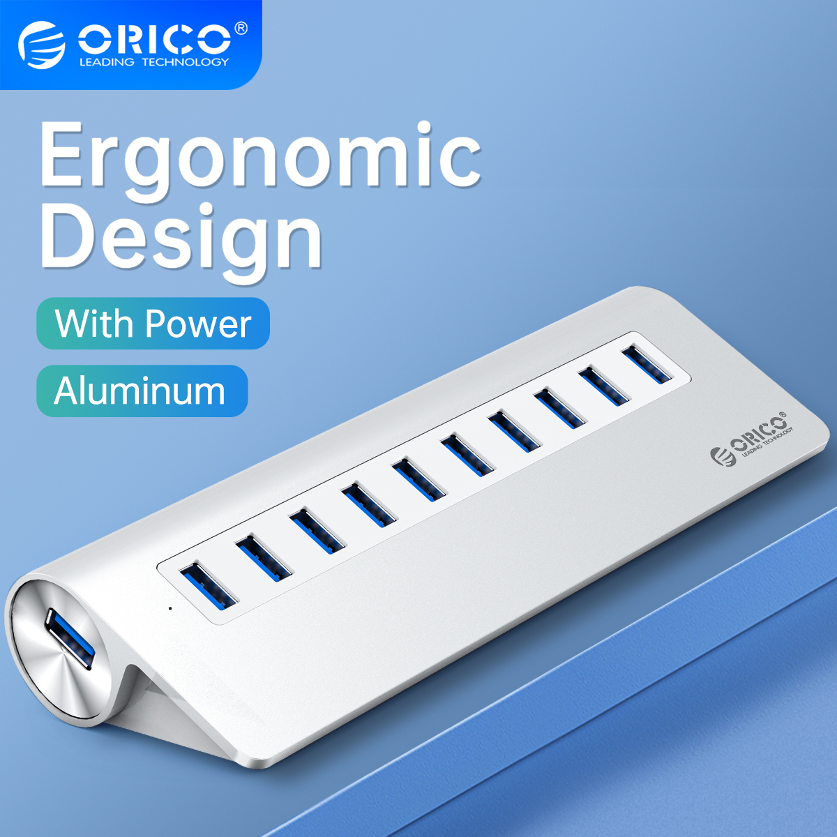 ORICO Nhôm Bevel Thiết Kế Đa 10 Cổng USB 3.0 HUB Tốc Độ Cao Splitter Với 12V Power Adapter ForMacboo