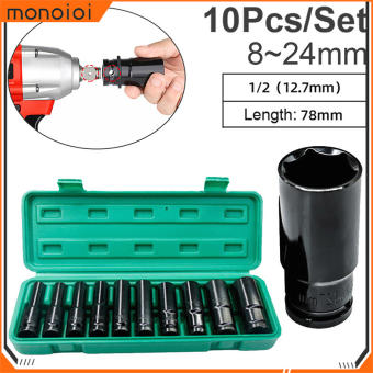 Bộ 10 đầu khẩu, đầu túyt Cao Cấp dùng cho máy siết bulong 1/2 -8-24mm Bộ chặn T&G, chặn bi dài, chặn đen, bộ cờ lê điện 1/2in 4 hun số 8-10-12-13-14-16-17-19-21-24 kèm hộp