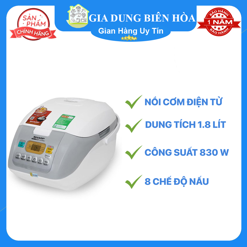 Nồi cơm điện tử Sharp 1.8 lít KS-COM18V-hàng trưng bày mới 95-99%-sử dụng cho 4-6 người- Công suất:830W-hàng sản suất thái lan