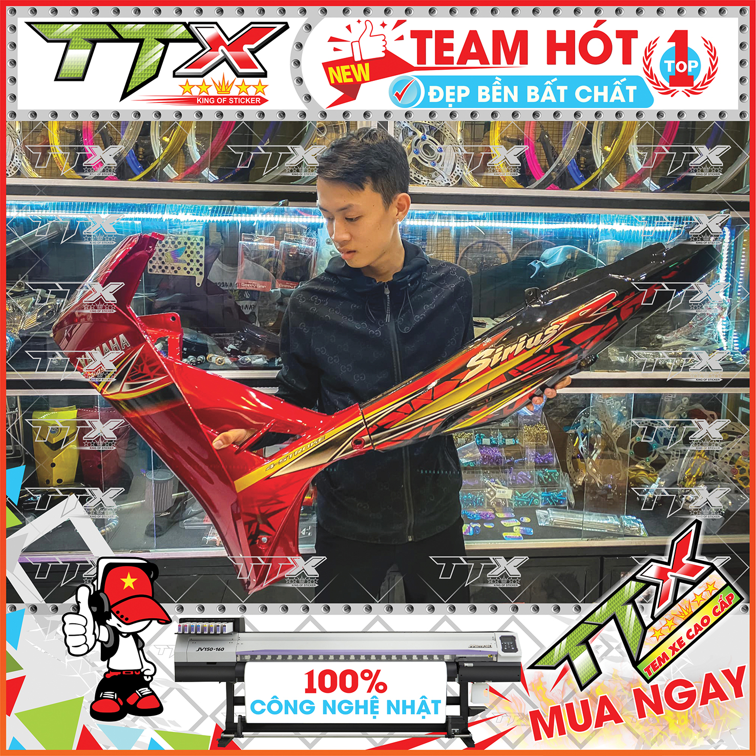 Tem rời sirius màu đỏ chữ r , Team chế sirius 110 dán xe màu đỏ đen siêu đẹp , Shop TTX Tem xe sirius