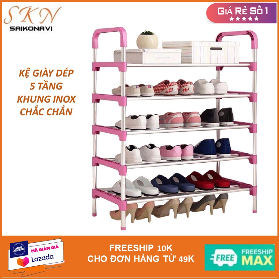 Kệ để giày dép 5 tầng khung inox cao cấp, giá để dép trong nhà chất liệu inox, kệ sắp xếp giày dép inox, kệ đa năng khung inox 5 tầng, kệ sách, tủ sắp xếp giày