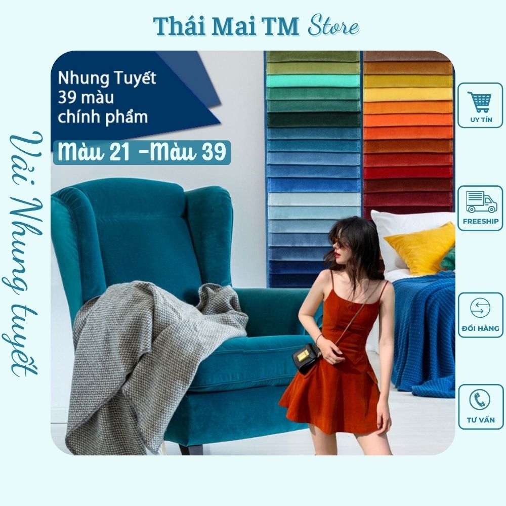 Vải Nhung tuyết,Vải nhung 7 biên,Vải nhung trơn,Vải may áo dài chính phẩm khổ 1m6 - ThaiMaiTM (Màu số 21-39))