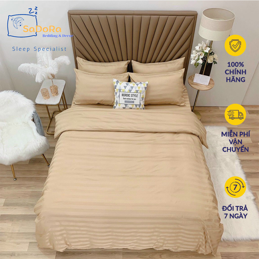 Bộ chăn ga gối đệm cotton tici 3f drap giường phi bóng cao cấp bo chun drap - sadora bedding