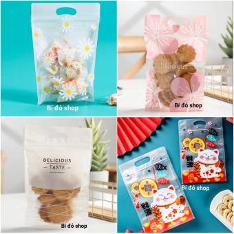 Set 10 túi 50 túi ZIP CÚC TRẮNG HOA ĐÀO DELICIOUS Mèo Thần Tài May Mắn Mèo Đỏ bánh mì, bánh quy, qui, kẹo, trái cây  - Bí đỏ shop dụng cụ làm bánh