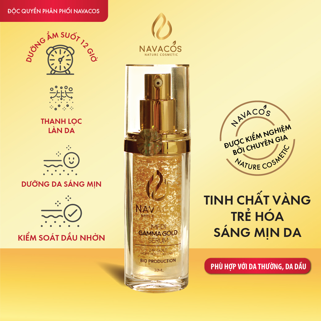 Serum vàng 24k gold navacos, medi gamma gold serum phiên bản mới, cấp ẩm, khóa ẩm