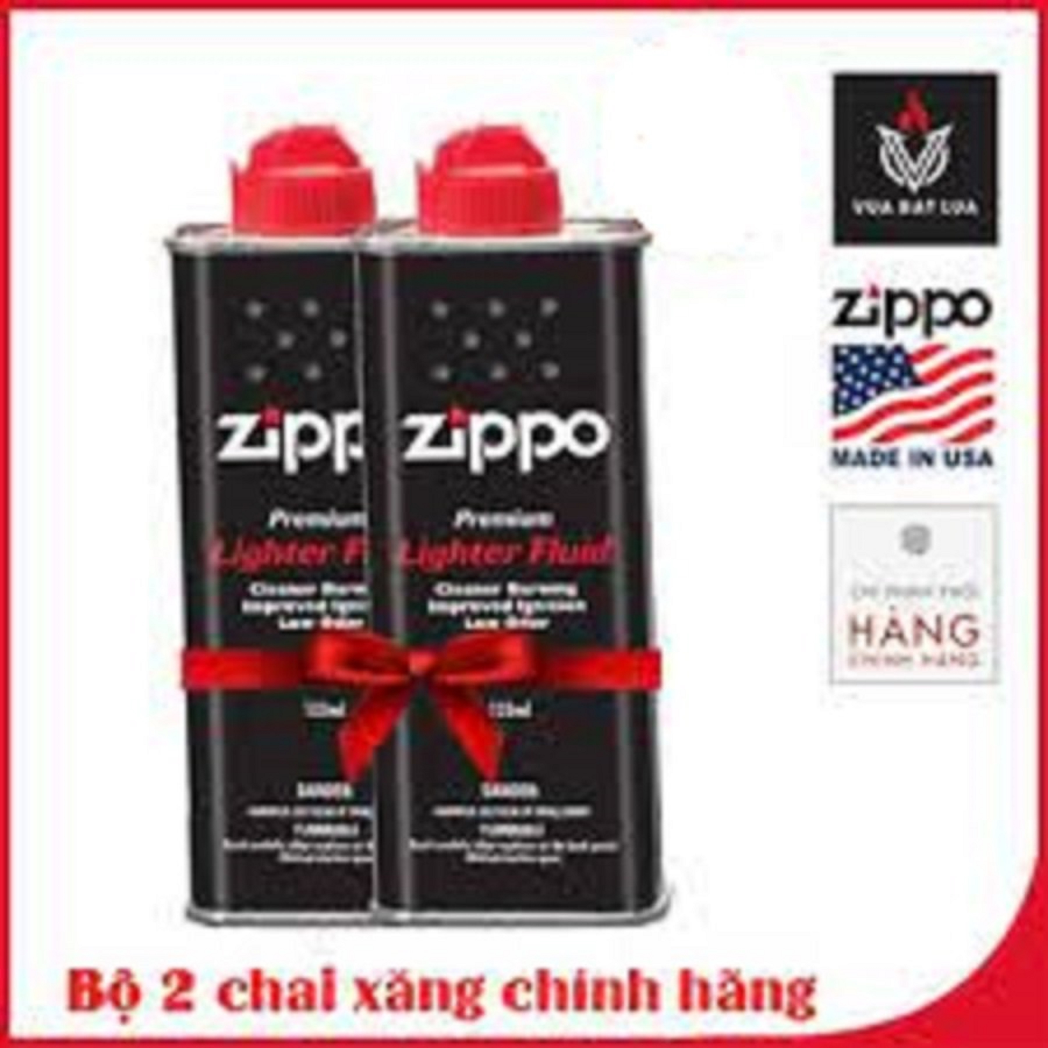 COMBO 2 BỘ CHÍNH HÃNG ZIPPO BƠM BẬT LỬA (GỒM 2 CHAI XĂNG ZIPPO 125ML + 2 VỈ 7 VIÊN ĐÁ + 2 TIM)
