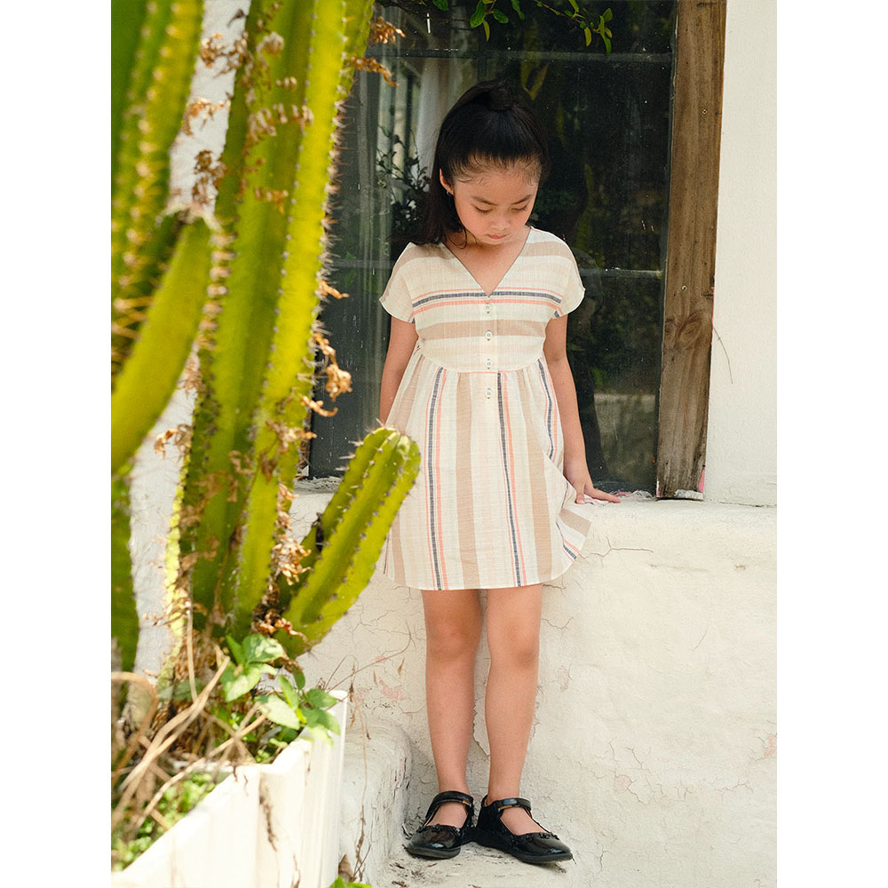 Cutieland - Đầm linen sọc tay vuông