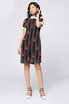 Đầm suông Fiona nền đen họa tiết chấm bi F450418