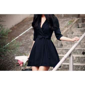 Đầm công sở tay lỡ cổ vest (đen)