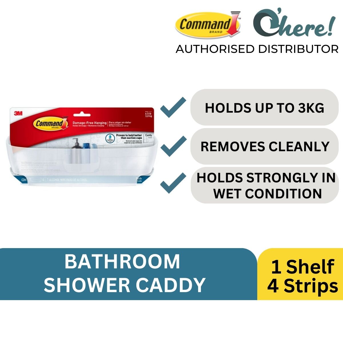 Qoo10 - 3M Command Bathroom Accessories - Bathroom Caddy (With Primer)  17624D : Furniture & Deco