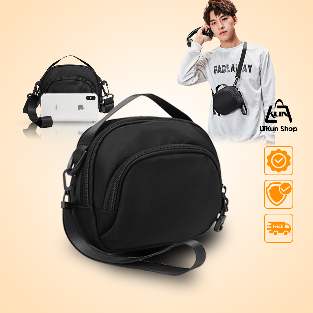 Túi đeo chéo nam mini Hàn Quốc nhiều ngăn 17x6x13cm, balo mini nam, túi thể thao nam đựng điện thoại, phụ kiện đi chơi - LTKun
