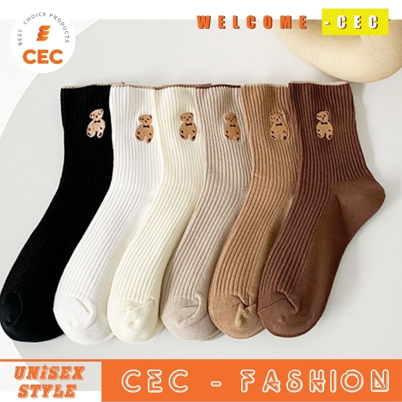 [Combo 6 đôi] Tất Gấu Cao Cổ Trơn Cho Nữ Màu Sắc Phong Cách Vintage Hàn Quốc Mềm Đẹp Siêu Dễ Thương [CEC Store]