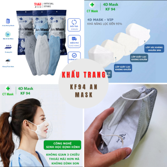 Combo khẩu trang kf94 An mask chính hãng, khẩu trang 4 lớp chống bụi mịn và kháng khuẩn, thiết kế 4d Hàn Quốc cao cấp, đạt tiêu chuẩn iso của bộ y tế (trắng,xanh,xám)