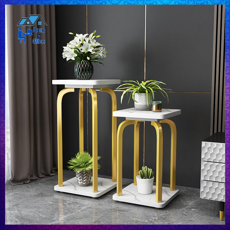 Kệ để chậu hoa cây cảnh mặt đá cẩm thạch cao cấp 2 tầng, giá để cây cảnh trang trí nhà cửa sang trọng - HOME & OFFICE