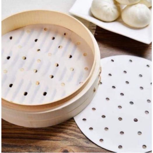 1xấp - 200 tờ -Giấy nến đục lổ lót xửng tròn - giấy hấp bánh bao - giấy lót nồi chiên không dầu