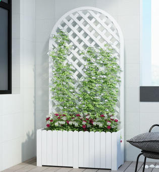 Kệ cây cảnh dây leo Keria decor góc tường làm hàng rào, vách ngăn trang trí nhà cửa, sân vườn góc quán phong cách hiện đại bằng gỗ Thông Newzeland nhập khẩu