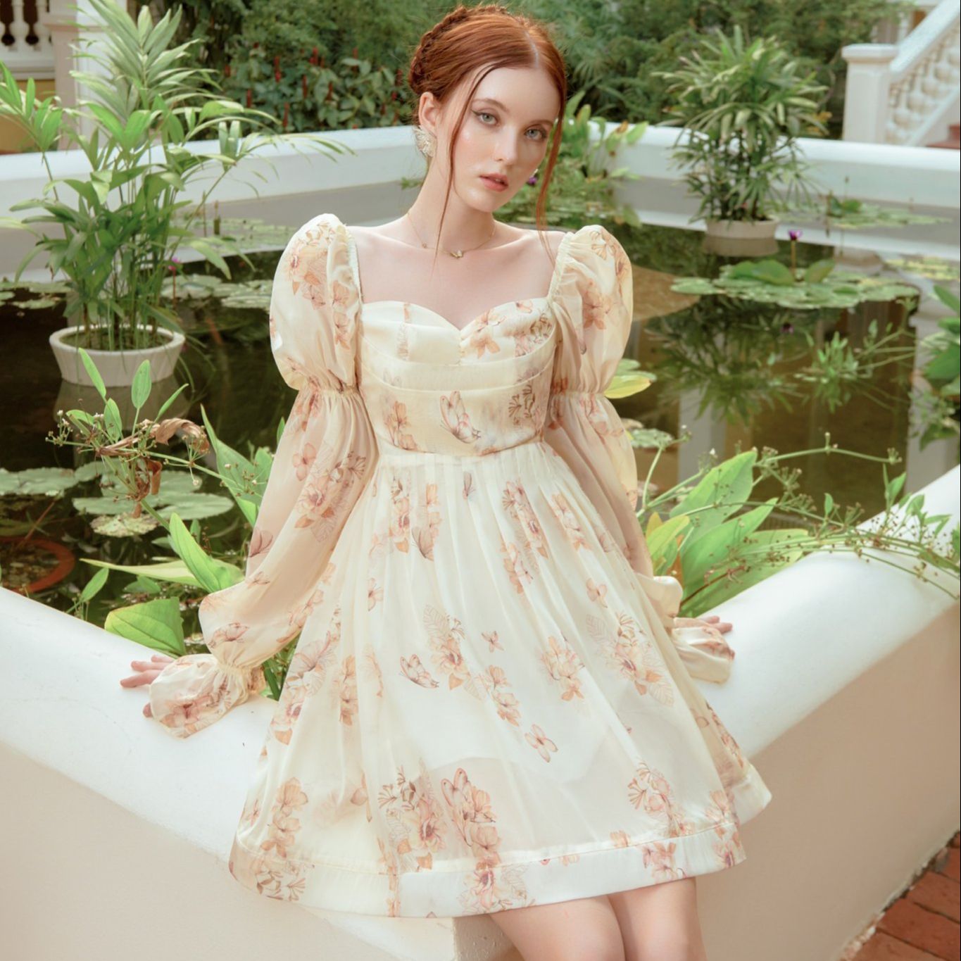 Sara Dress - Váy liền tay bồng in hoạ tiết Veo’s