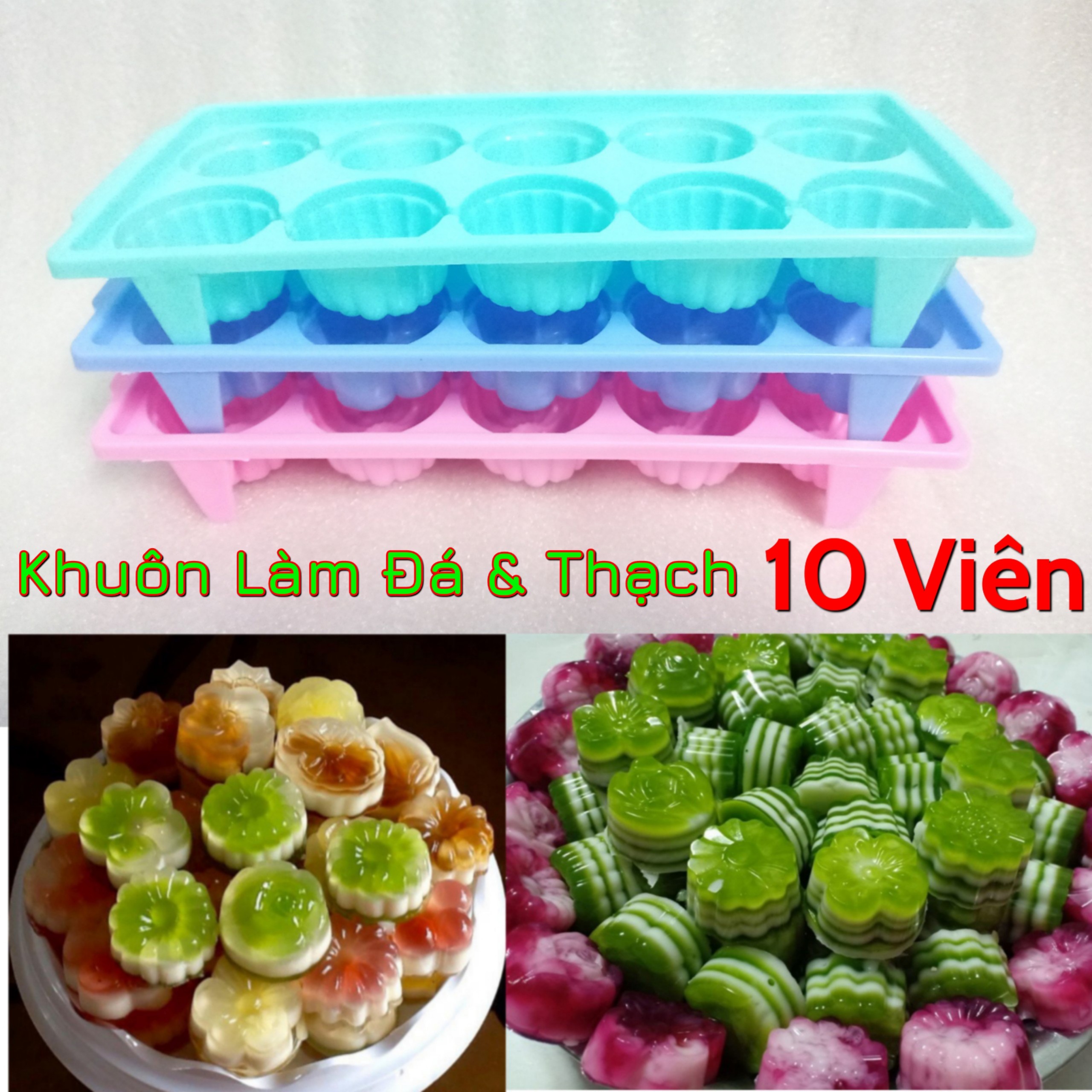 Combo 4 cái Khay nhựa làm đá rau câu 10 Viên - khuôn làm đá và thạch Bông Hoa