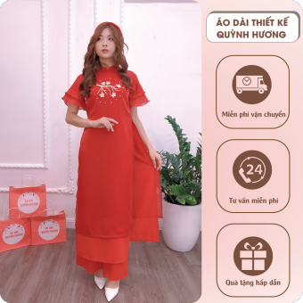 Áo dài mộc miên đỏ cách điệu