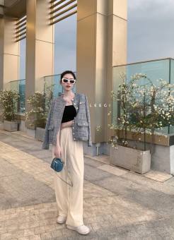 Áo vest dạ tweed phối túi hộp ghi nữ Leegi Design chất liệu vải dạ tweed cao cấp Min6905