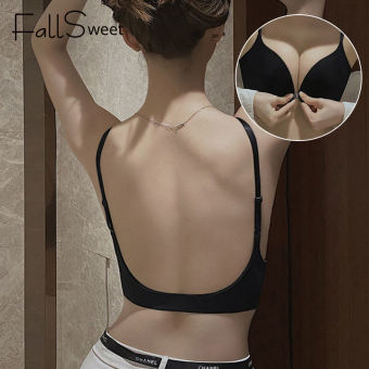 FallSweet U-Shaped Beautiful Back Bra for Women Sexy Backless Front-Close Bralette Wireless Seamless Small Breast Gathered Lingerie