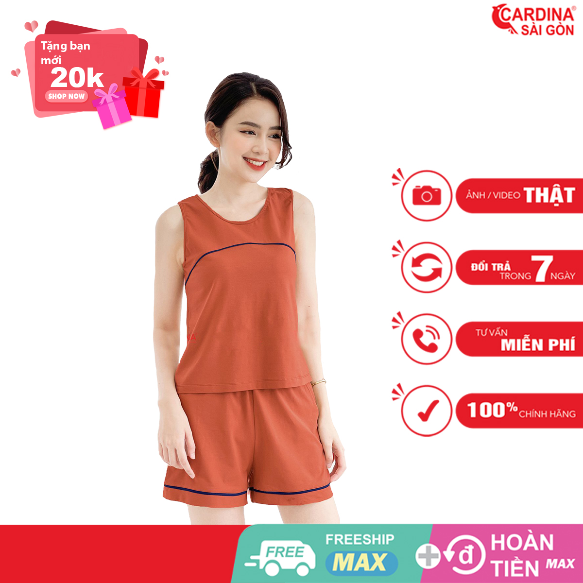 Đồ bộ nữ mặc ở nhà Cardina Sài Gòn áo sát nách quần đùi vải thun cotton cao cấp dày dặn thiết kế viền tinh tế mã 1CF20