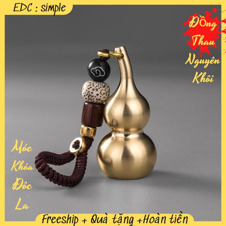 Móc khoá hồ lô đồng phong thuỷ kết hợp đồng xu ngũ đế chiêu tài lộc may mắn