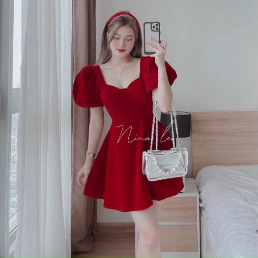 Đầm váy nữ đi TIỆC, diện TẾT, Đầm đỏ LEN HÀN trễ vai nơ dáng body màu đỏ  sang trọng tôn dáng trẻ trung,dạo phố | Shopee Việt Nam