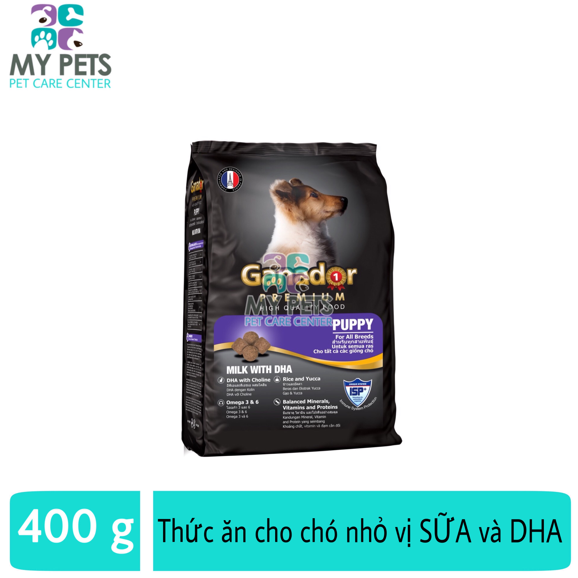  Thức ăn cho chó nhỏ có sữa và DHA giúp chó con thông minh - Thức ăn cho chó Ganador Puppy 400g 