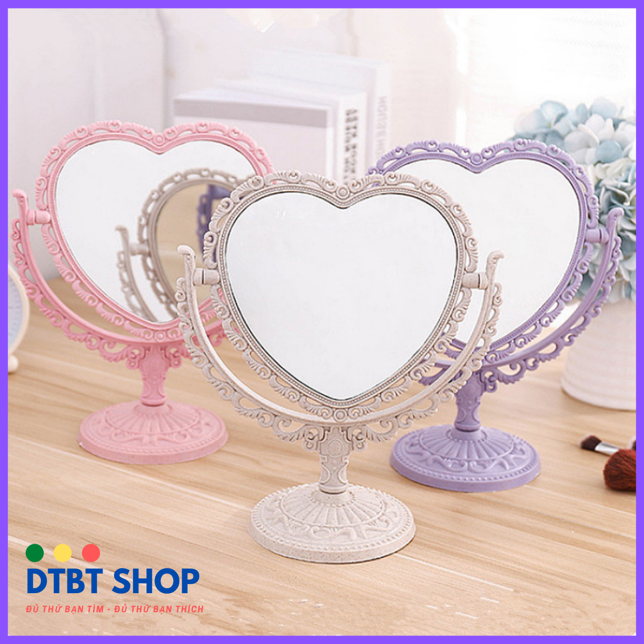 Gương trang điểm công chúa 2 mặt, gương trái tim để bàn vintage, gương soi trang điểm dtbt shop