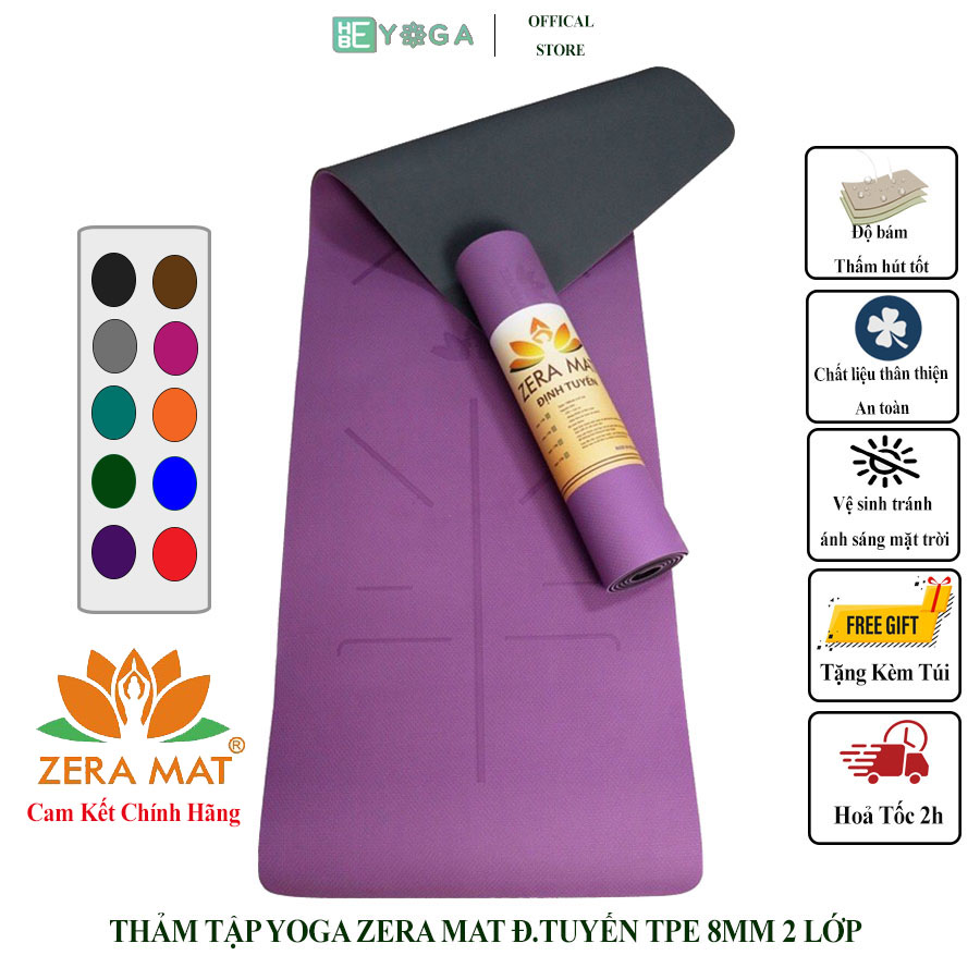 Thảm Tập Yoga Gym Định Tuyến TPE Zera Mat 8mm 2 Lớp Cao Cấp