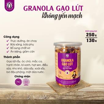 Granola gạo lứt không yến mạch siêu hạt Bh.nong thích hợp cho người ăn chay, ăn kiêng Hũ 250gr