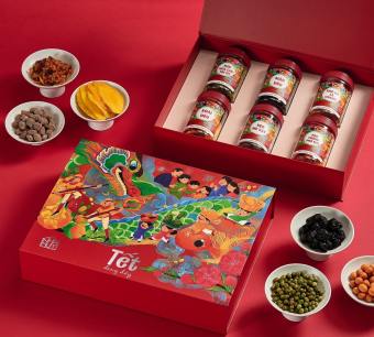 Hộp Quà Tết 2024, Hộp Mứt Tết Nhà Mứt - LỘC PHÁT 1 (6 LOẠI MỨT) - KÈM TÚI XÁCH VÀ THIỆP CHÚC TẾT SANG TRỌNG, QUÀ TẾT DOANH NGHIỆP