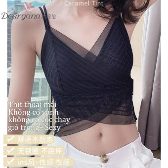 2022 mới sâu V sexy áo yếm bên ngoài mặc chéo khóa dán lưới gạc lưng đồ lót đẹp lưới màu đỏ phong cách nóng bỏng bên trong và bên ngoài mặc một mảnh chống chói đầu ống