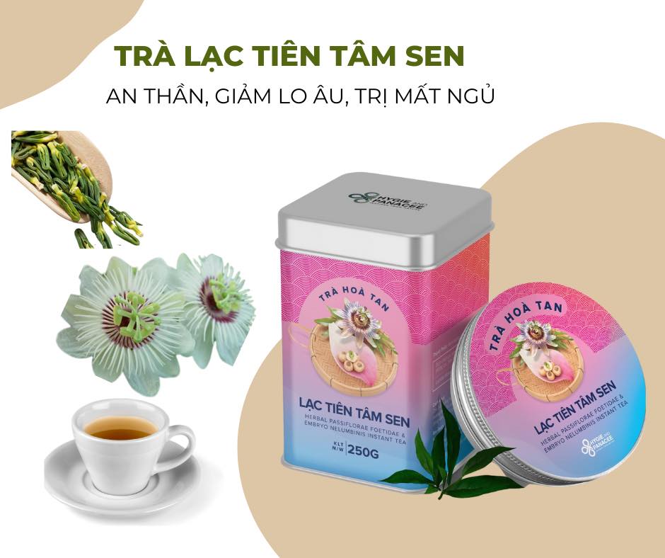 Trà Hoà Tan Lạc Tiên Tâm Sen Hygie - An Thần, Mất Ngủ, Thanh nhiệt, giảm căng thẳng, giúp ngủ ngon, giải lo âu