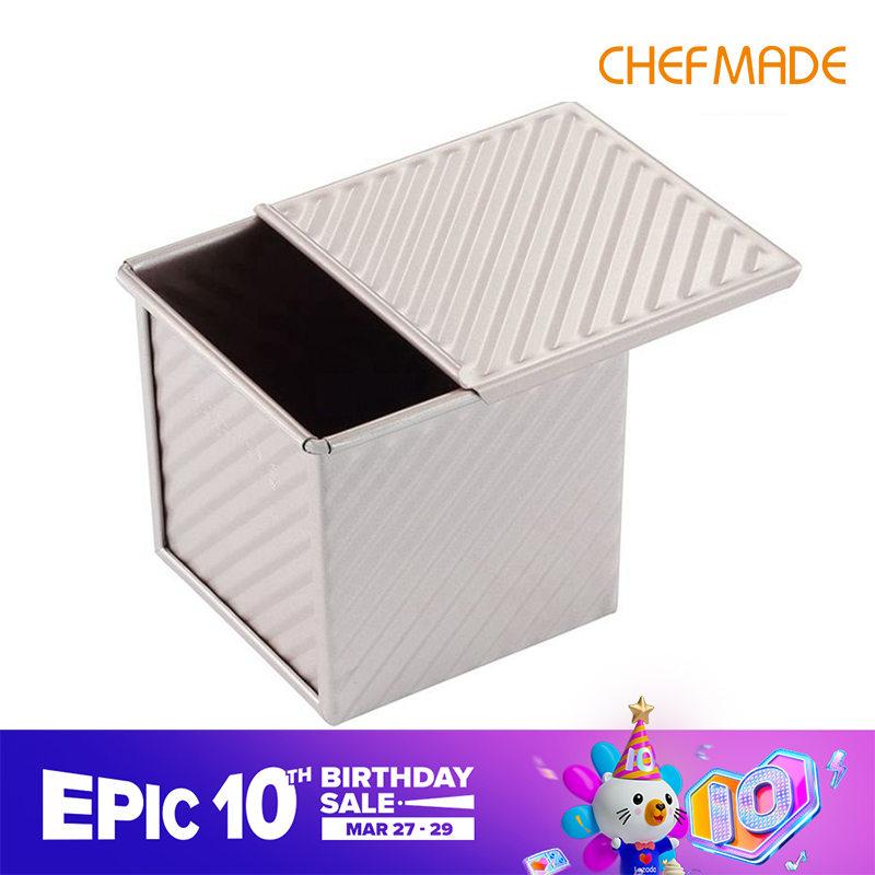 CHEFMADE Khuôn chống dính hình vuông gợn sóng có nắp trượt dùng để nướng bánh mì có trọng lượng 250g WK9318 - INTL