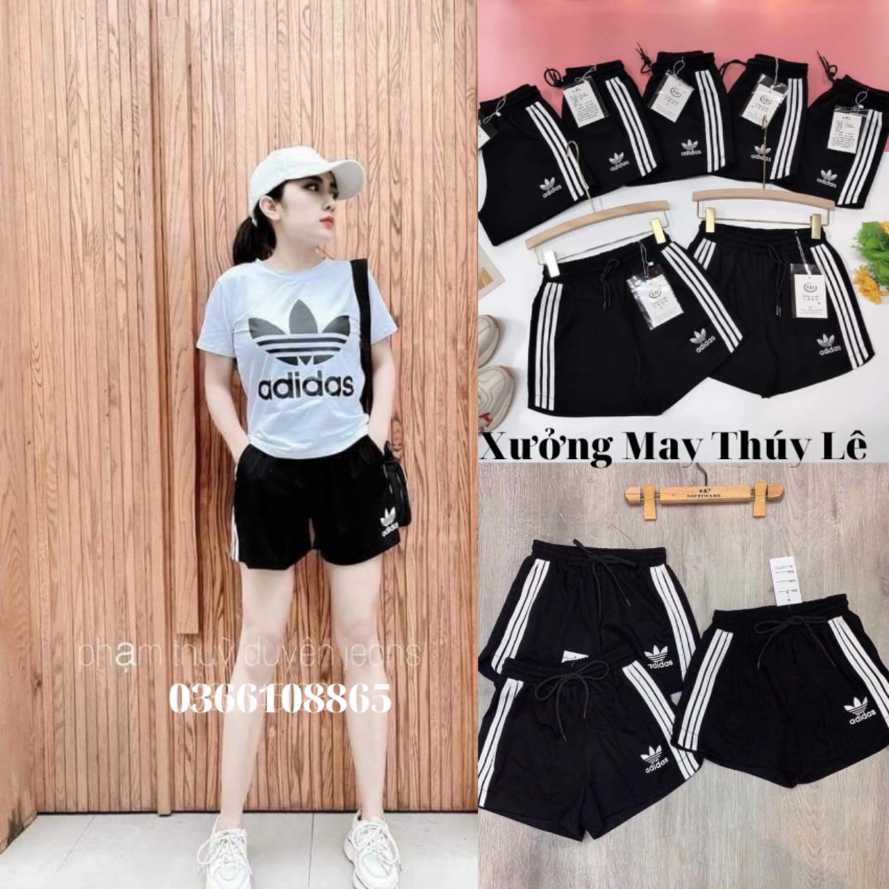 Quần sooc 3 sọc adidas nữ , quần đùi thể thao chất umi FA46